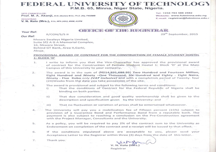 By Federal University of Technology, Minna, Niger State